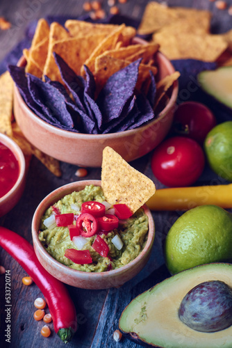 Guacamole with Tortilla Chips. High quality photo