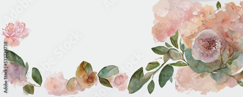 watercolor flower frame Rose Eucalyptus. template weddiing
