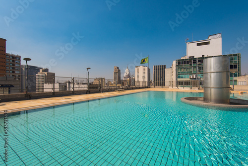 Pool on Rooftop on the Building in Sao Paulo With City Skyline View © Donatas Dabravolskas