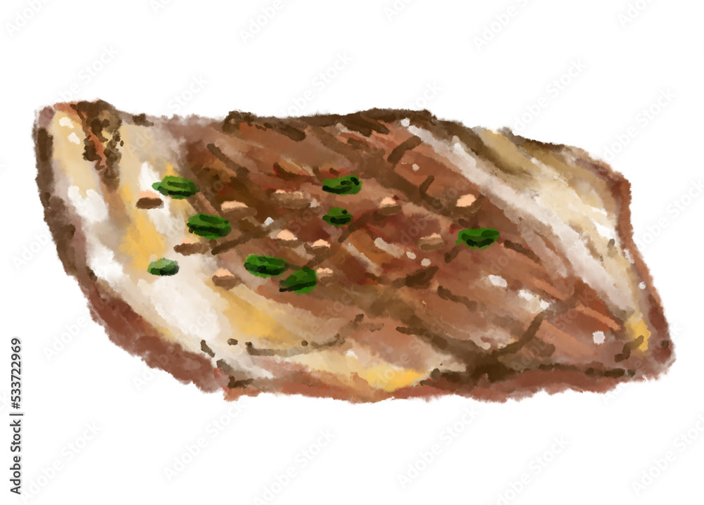 Beef brisket slice barbecue yakiniku japanese style food watercolor