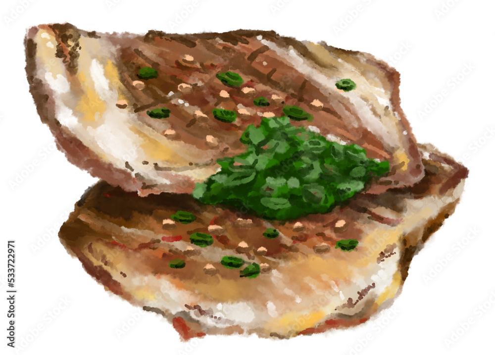 Beef brisket slice barbecue yakiniku japanese style food watercolor