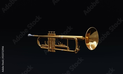 3d illustration, trumpet, black background, 3d rendering