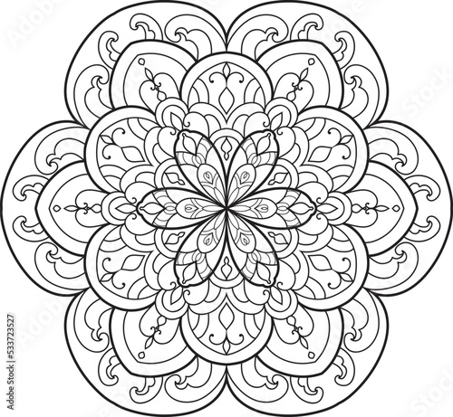 Antistress Coloring Page Mandala.Hand drawn illustration vector