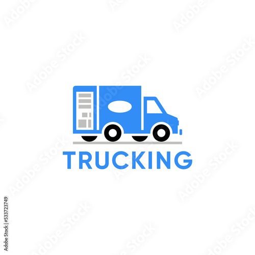 A typical American van or truck used for deliveries. Flat vector illustration. Vehicle silhouette logo.