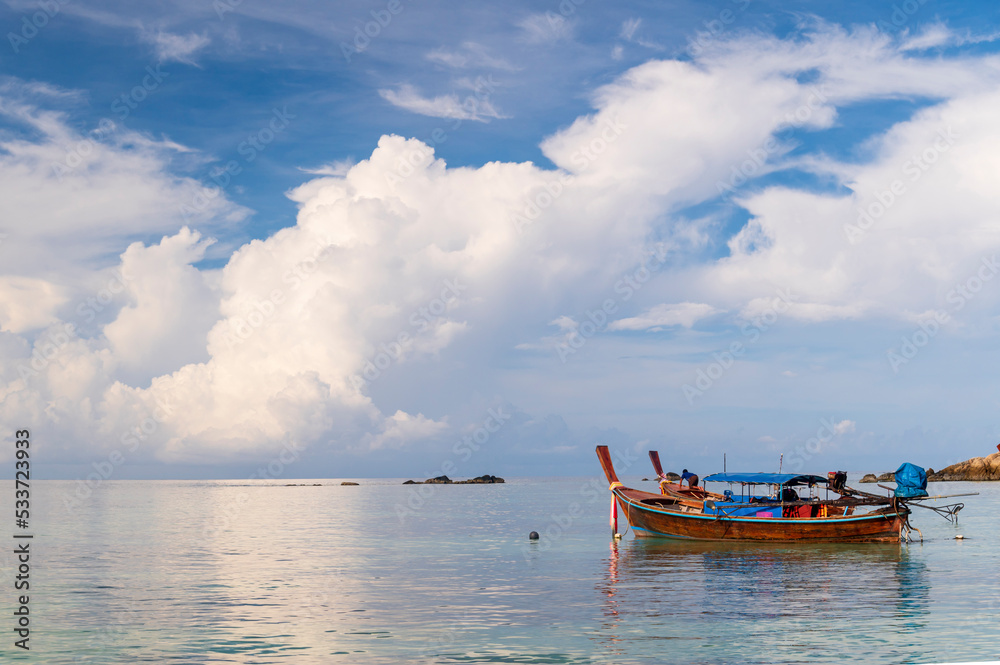 Beautiful Andaman sea, Tropical Turquoise clear blue sea on pattaya beach with blue sky background at Lipe Island, Satun, Thailand -  summer vacation travel