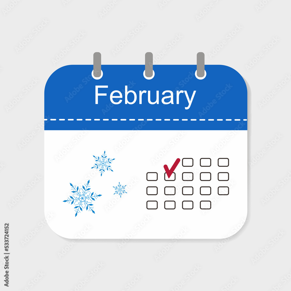 Calendar icon with pattern. February. Icons concept. Cartoon flat style Calendar icon with pattern. February. Icons concept. Cartoon flat style