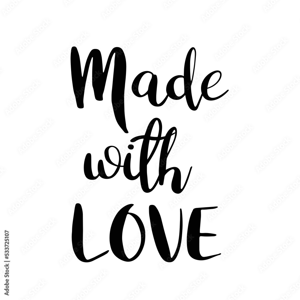 Made with love in handwriting font style, can use for greeting card. Vector illustration. Made with love in handwriting font style, can use for greeting card. Vector illustration.