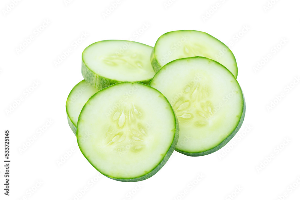 Slice of cucumber isolated on white with clipping path,Cucumber circle portion.