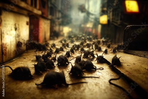 Obraz na płótnie Giant rats invasion on the city streets at night