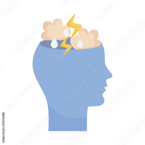head with storm bolts and clouds