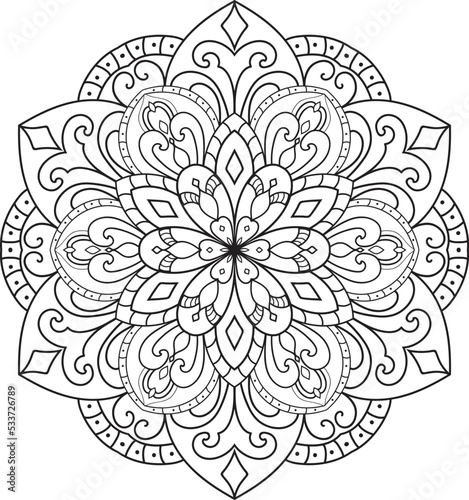 Vector abstract mandala pattern. Black and white illustration. Outline. Coloring page for coloring book.
