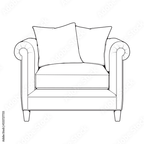 Sofa or couch line art illustrator. Outline furniture for living room. Vector illustration.
