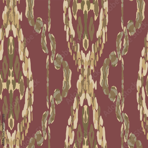 Ethnic Vector Pattern. Bohemian Peacock Print. Fashion Retro Art. Abstract Modern Batik. Geometric Ikat Seamless Design. Vintage Ornament. Rhombus Watercolor Background. 