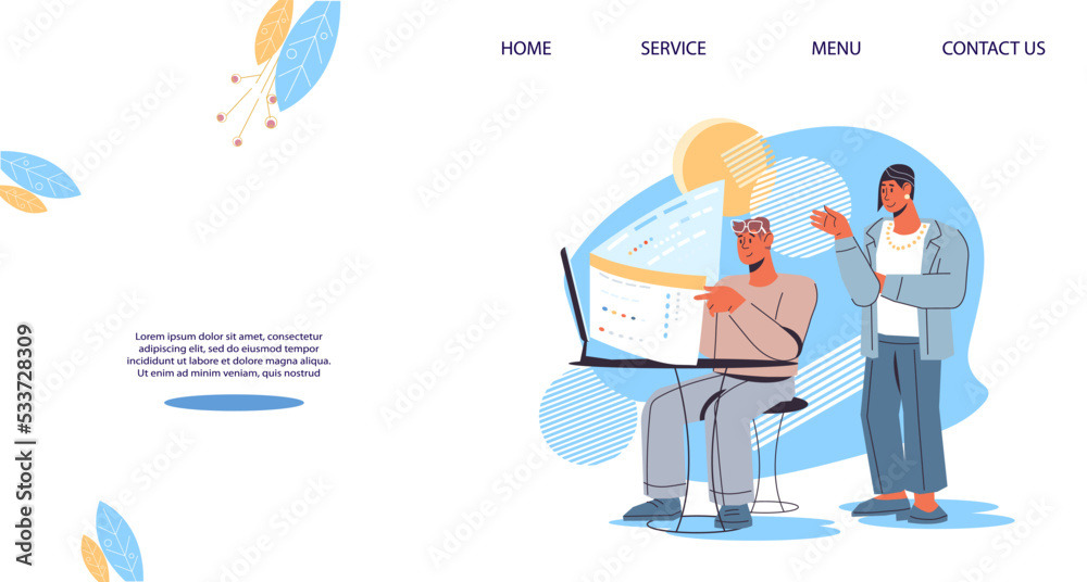 Website page template for creative business process, teamwork and successful business strategy. Flat vector illustration concept for website and mobile app.