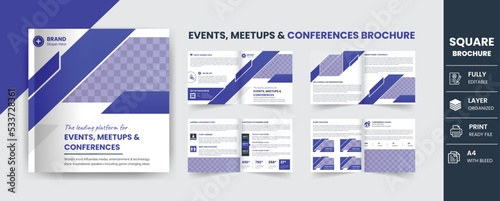Online business marketing webinar square brochure template design 8 pages