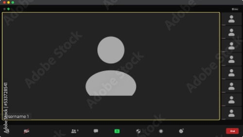 Video conference calls window overlay. Online conference meeting. Video conferencing window overlay. Screen display of a video meeting application. Meeting App Flat Vector.