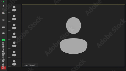 Video chat user interface. User web video call window. Video call screen mockup. Digital communication. Remote communication.