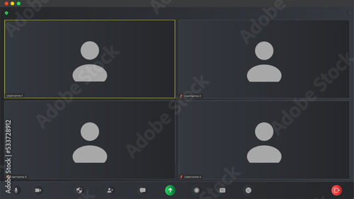Online video call interface template with user icon. Video calls window overlay. Video conferencing window overlay. Video Call Template. Blank Wireframe.