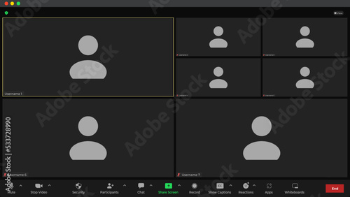 Online video call interface template with user icon. Video calls window overlay. Video call screen mockup. Video Call. Vector UI screen.