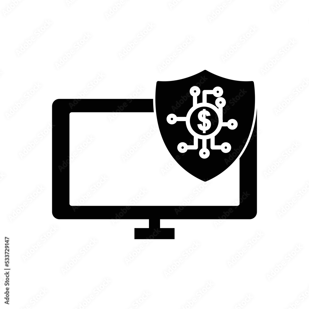 Monitor icon illustration with shield and dollar. icon related to fintech. Glyph icon style. Simple design editable Monitor icon illustration with shield and dollar. icon related to fintech. Glyph icon style. Simple design editable