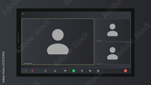 Template video conference user interface. Online conference meeting. Video conference icon. Meeting App UI Interface. Webinar with black background.