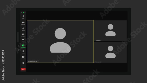 Template video conference user interface. Application for calls. Zoom Interface Template. Video call illustration. Talking user frame on screen.