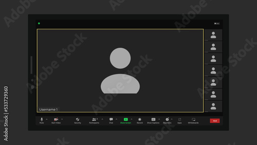 Online video call interface template with user icon. Application for calls. Zoom Interface Template. Video Call. Talking user frame on screen.