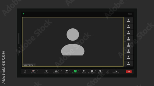 Video conferencing user interface. Application for social communication. Communication windows for app and desktop. Digital communication. Vector UI screen.