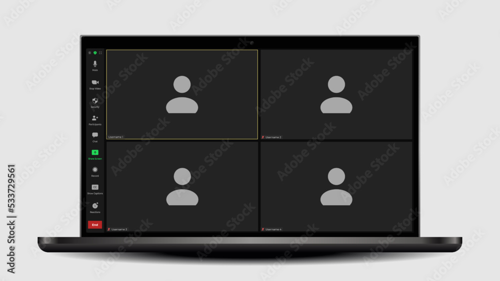 Template video conference user interface. Video calls window overlay. Online chat for business seminars. Video Call Template. Vector UI screen. Template video conference user interface. Video calls window overlay. Online chat for business seminars. Video Call Template. Vector UI screen.