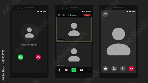 Video chat user interface. Online conference meeting. Video conference icon. Online business webinar chat. Webinar with black background.