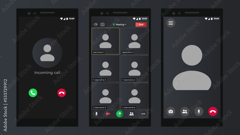 Video conference calls window overlay. User web video call window. Call screen template. Online business webinar chat. Remote communication.