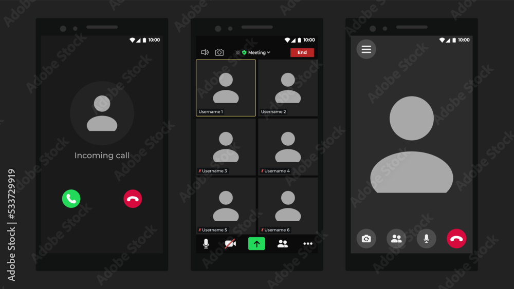 Template video conference user interface. Video calls window overlay. Call screen template. Mockup of remote conversation. Template mockup.