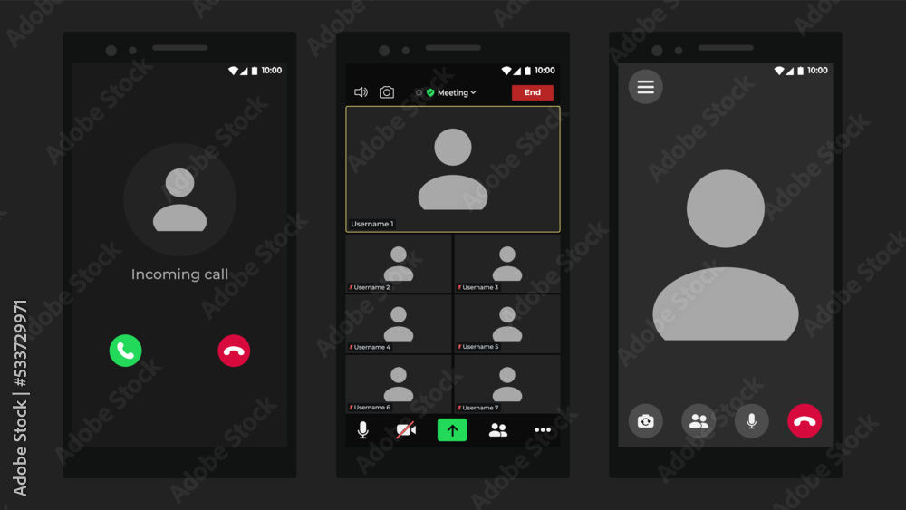 Template video conference user interface. Online conference meeting. Communication windows for app and desktop. Video Conference. Webinar with black background. Template video conference user interface. Online conference meeting. Communication windows for app and desktop. Video Conference. Webinar with black background.