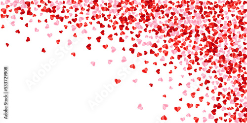 Paper cut rosy heart shapes flying vector background. Valentines Day sale decor. Postcard backdrop.