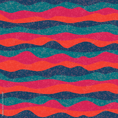 Curve multicolor wave stripes flow vector seamless pattern.