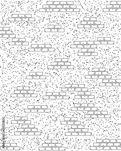 Brick and Concrete Wall Pattern - Black and White Illustration