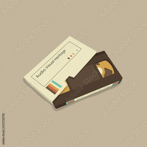 Betamax cassette or vintage video cassette in cartoon design for audio visual heritage day design