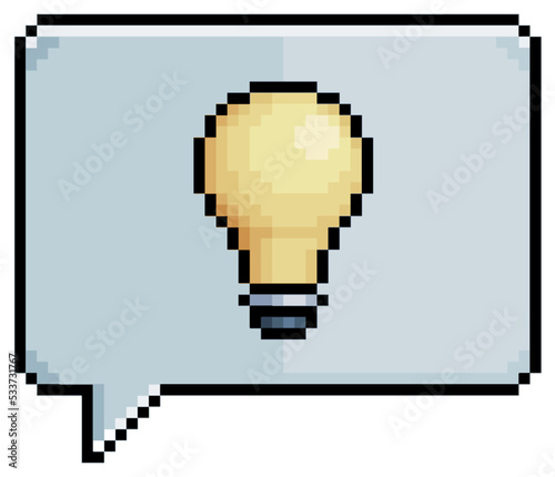 Pixel art speech bubble with light bulb icon vector icon for 8bit game on white background