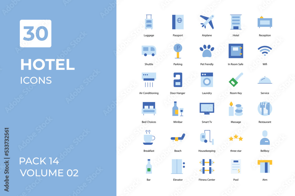 Hotel icons collection. Set vector line with elements for mobile concepts and web apps. Collection modern icons.