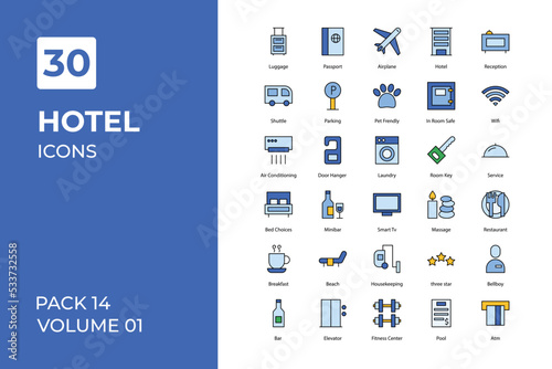 Hotel icons collection. Set vector line with elements for mobile concepts and web apps. Collection modern icons.