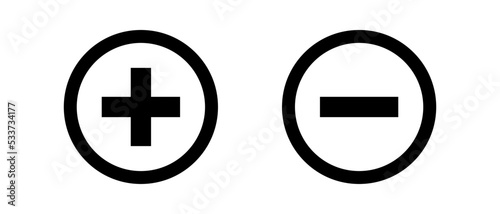 Round plus sign and minus sign icon set. Vector. photo