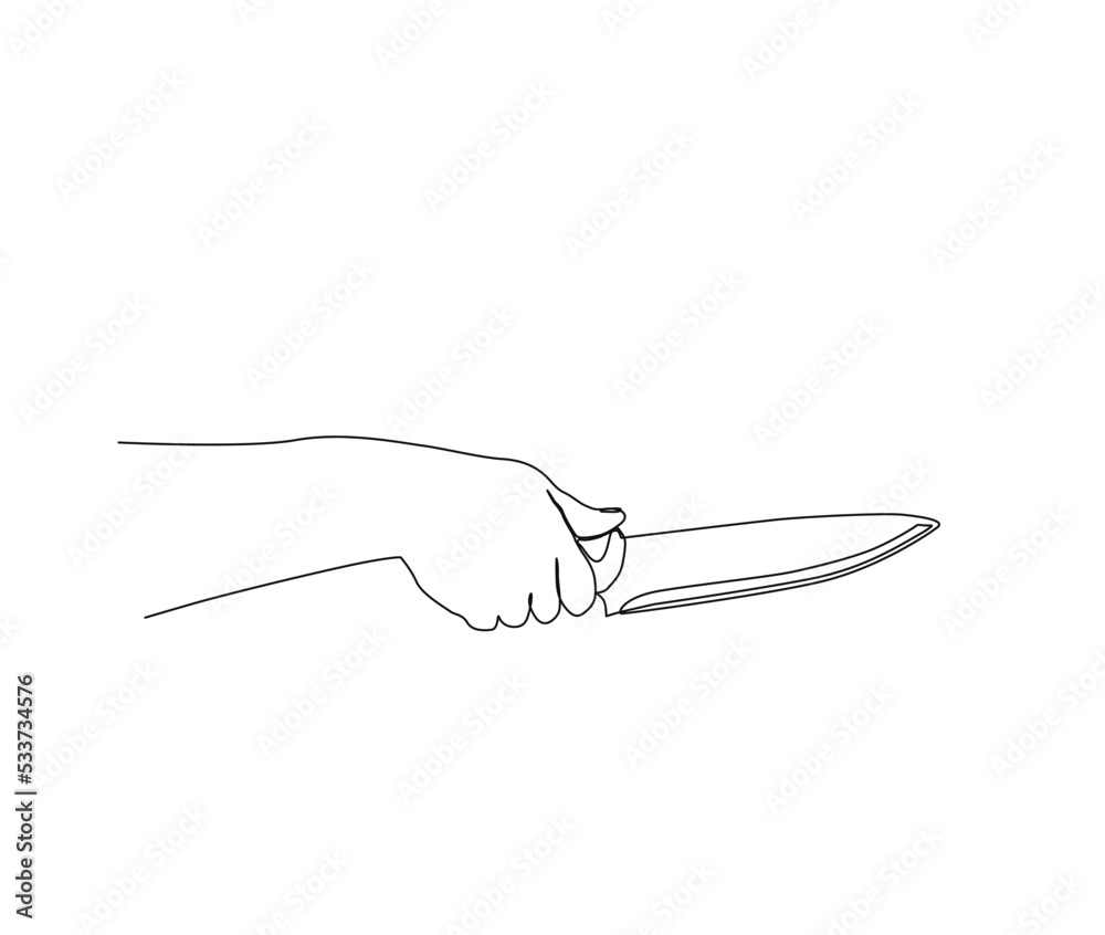 Continuous one line drawing of Hand Holding Knife. cutlery line art drawing vector illustration. Continuous one line drawing of Hand Holding Knife. cutlery line art drawing vector illustration.