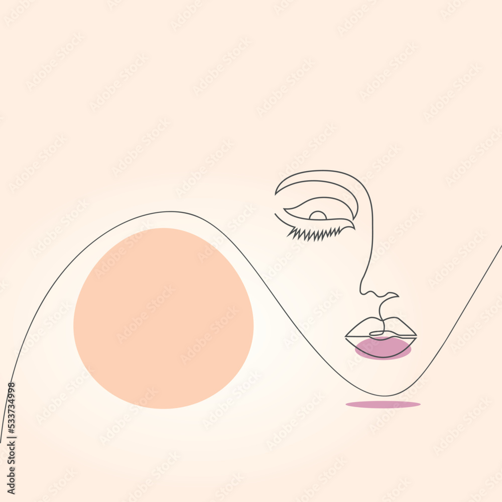 Aesthetic woman hand-drawn one line art drawing, outline illustration
