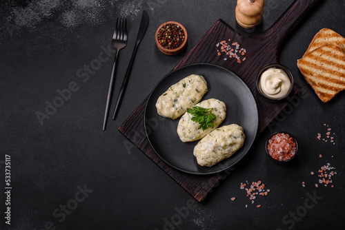 Traditional Lithuanian dish zeppelin, boiled potato dumplings stuffed with minced meat