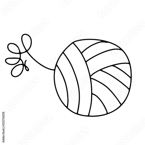 Ball of yarn in doodle style. Hand-draw clews of thread for knitting. Yarn ball in simple style. For print, logo, creative design. Black contours isolated on a white background. Vector illustration.