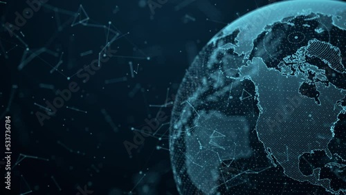 Digital animation background. Earth, particles. Seamless loop.