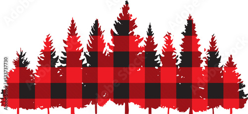 Christmas Forest Buffalo Plaid Red Vector Clip Art 