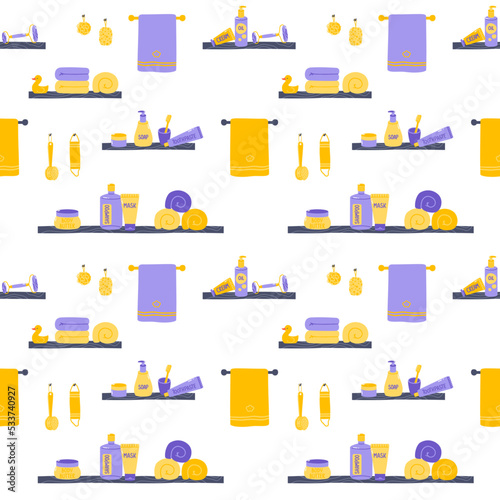 Vector seamless pattern with cosmetics and skin care products