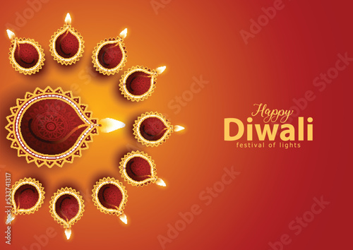 happy Diwali. Indian festivals of light with golden pot Diya. vector illustration design