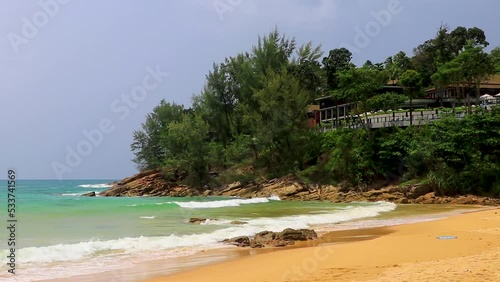 Naithon Beach bay panorama with turquoise clear water Phuket Thailand. photo